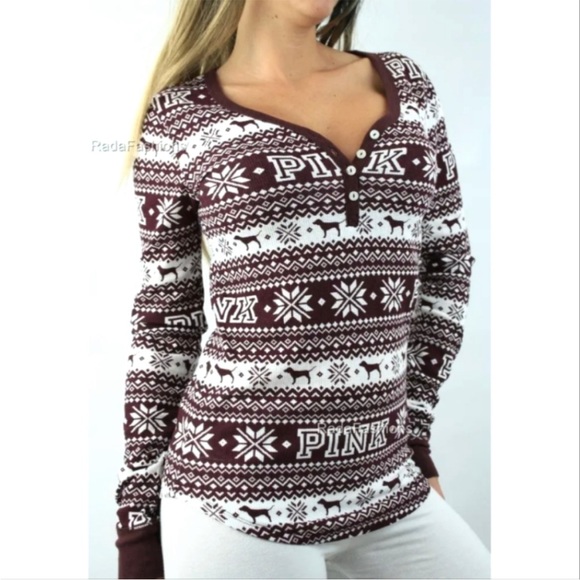 VS pink thermal pajama shirt size small new no tags - Picture 1 of 7